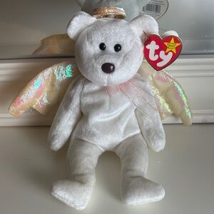 Ty Halo Angel Bear Plush Toy - White with RARE BROWN Nose